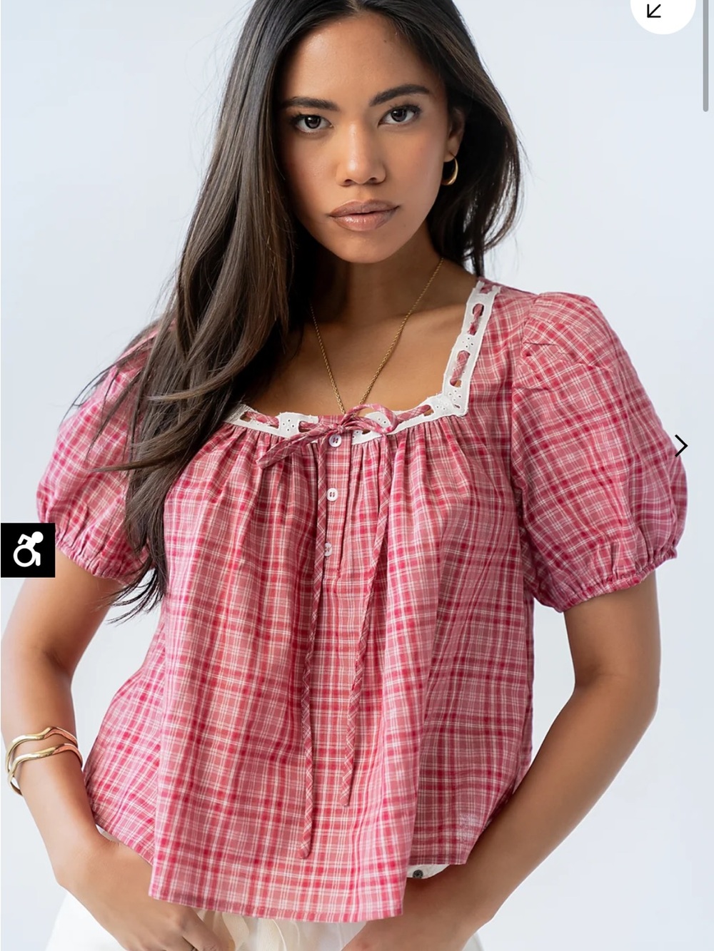 Things Between Red Plaid Puff-Sleeve Top - Picture 4 of 5